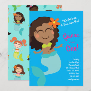 Black Mermaid verjaardagsfeestje voor kinderen Kaart