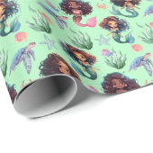Black Mermaid Wrapping Paper in Green Cadeaupapier (Rol Hoek)