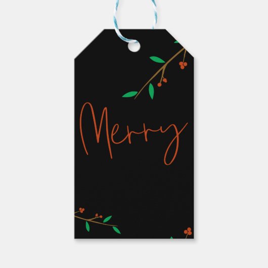 Black Merry Botanical Berry Branch Holiday Party Cadeaulabel (Voorkant)