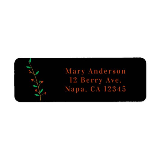 Black Merry Botanical Berry Branch Holiday Party Etiket (Voorkant)
