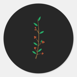 Black Merry Botanical Berry Branch Holiday Party Ronde Sticker