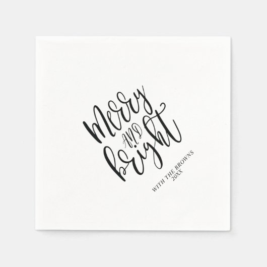 Black Merry & Bright Kerstparty Napkins Servet (Voorkant)