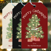 Black Merry Catnaps! Schattigee kat in de kerstboo Cadeaulabel