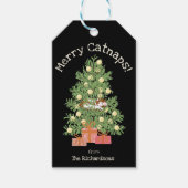 Black Merry Catnaps! Schattigee kat in de kerstboo Cadeaulabel (Voorkant)