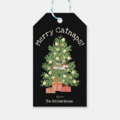 Black Merry Catnaps! Schattigee kat in de kerstboo Cadeaulabel (Achterkant)
