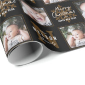 Black Merry Christmas Calligraphy Family 2 photo Cadeaupapier (Rol Hoek)