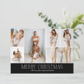 BLACK Merry Christmas CHIC 9 Collage Multi-Photo Feestdagenkaart (Staand voorkant)