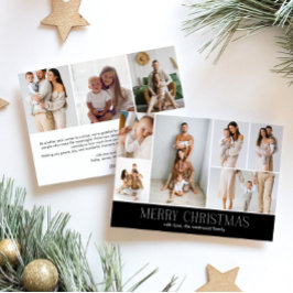BLACK Merry Christmas CHIC 9 Collage Multi-Photo Feestdagenkaart