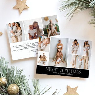 BLACK Merry Christmas CHIC 9 Collage Multi-Photo Feestdagenkaart