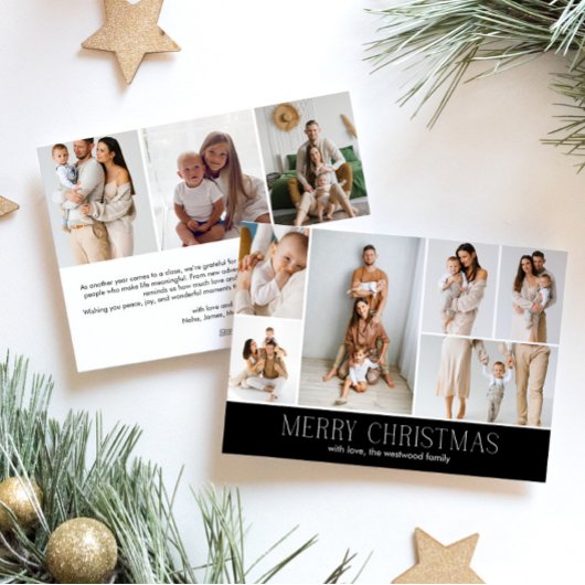BLACK Merry Christmas CHIC 9 Collage Multi-Photo Feestdagenkaart