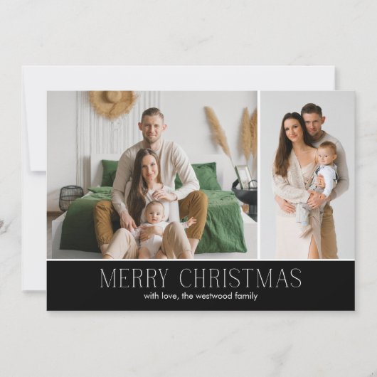 BLACK MERRY Christmas Elegant 2 Photo message Feestdagenkaart (Voorkant)