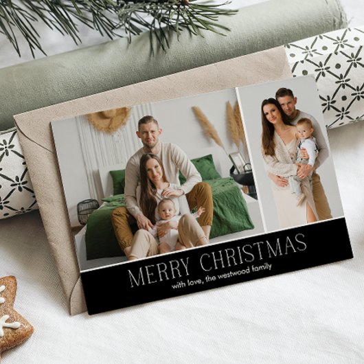 BLACK MERRY Christmas Elegant 2 Photo message Feestdagenkaart