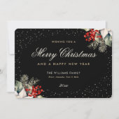 Black Merry Christmas Happy New Year Photo Feestdagenkaart (Voorkant)