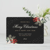 Black Merry Christmas Happy New Year Photo Feestdagenkaart (Staand voorkant)