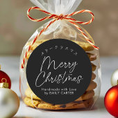 Black Merry Christmas Minimal Script Kalligrafie Ronde Sticker