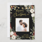 Black Merry Christmas | Winter bloemen en foto's Feestdagenkaart (Voorkant)