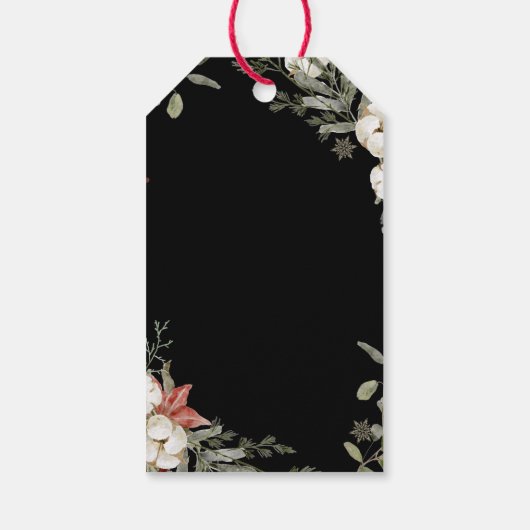 Black Merry Christmas | Winter bloemen en goud Cadeaulabel (Achterkant)