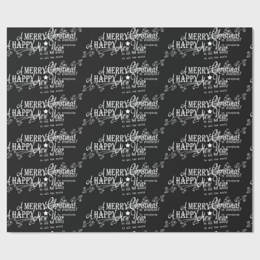 Black Merry Happy Nieuwjaar Cadeaupapier (Vlak)