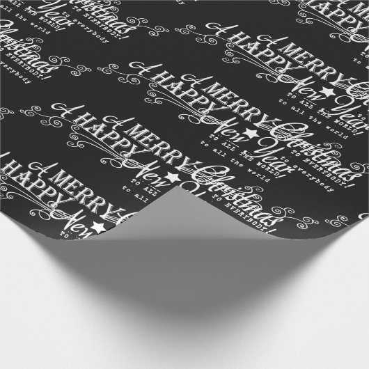 Black Merry Happy Nieuwjaar Cadeaupapier (Hoek)