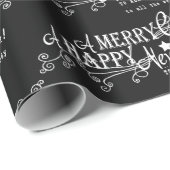 Black Merry Happy Nieuwjaar Cadeaupapier (Rol Hoek)