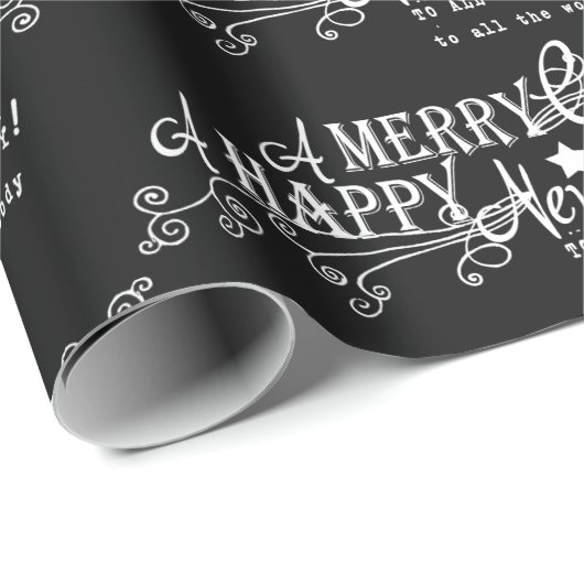 Black Merry Happy Nieuwjaar Cadeaupapier (Rol Hoek)