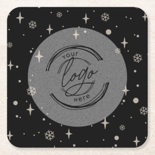 Black Merry kerst Business Logo Snowflake Kartonnen Onderzetters