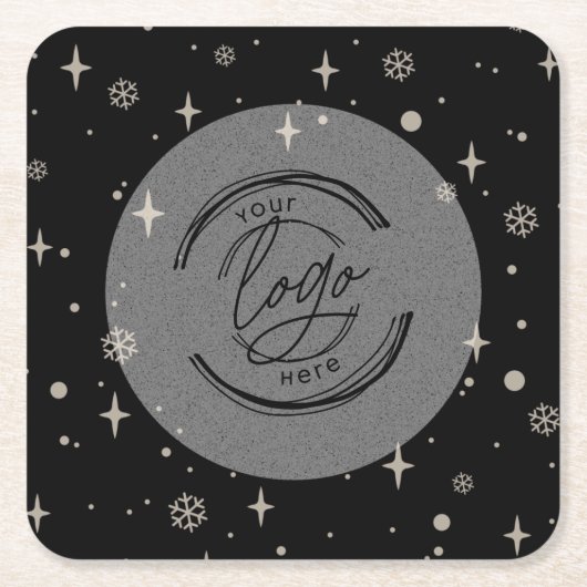 Black Merry kerst Business Logo Snowflake Kartonnen Onderzetters (Voorkant)