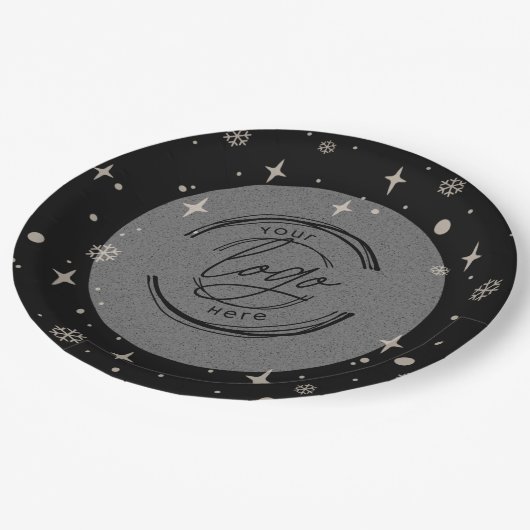 Black Merry kerst Business Logo Snowflake Papieren Bordje (Gekanteld)