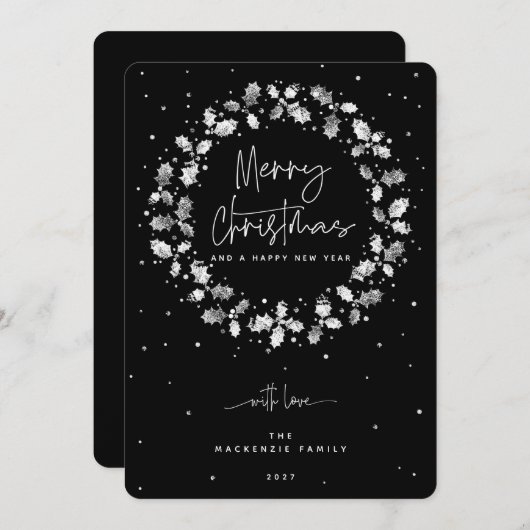 Black Merry kerst Holly Wreath Feestdagenkaart (Voorkant / Achterkant)