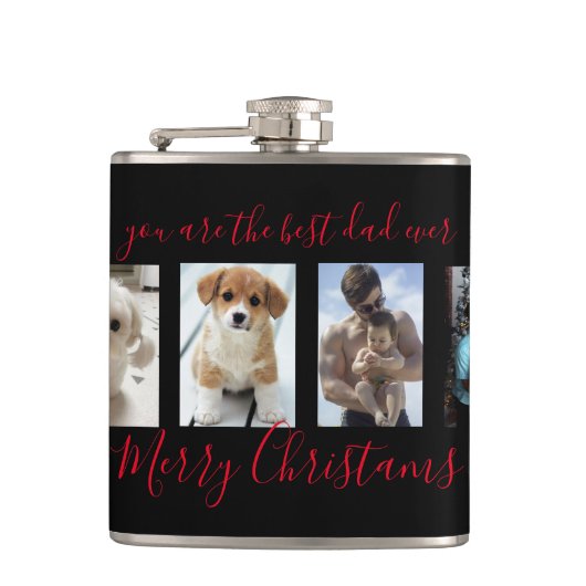 Black Merry Kerstbeste pap ooit foto Collage Heupfles (Voorkant)