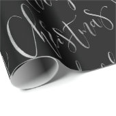 Black Merry Kerstkalligraphy Holiday Cadeaupapier (Rol Hoek)