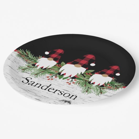 Black Merry kerstrode buffalo Pset Gnome Papieren Bordje (Gekanteld)