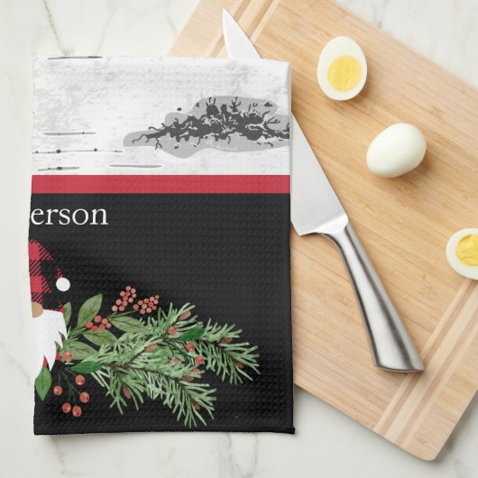 Black Merry kerstrode buffalo Pset Gnome Theedoek (Quarter Fold)