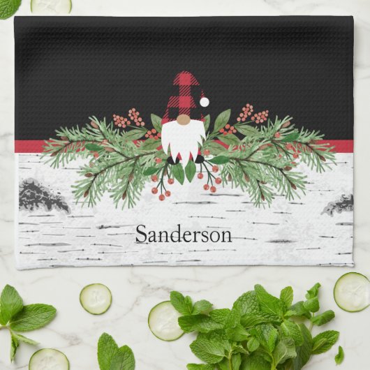 Black Merry kerstrode buffalo Pset Gnome Theedoek (Gevouwen)