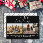 Black Merry-kerstscript serie Foto Collage Feestdagenkaart<br><div class="desc">Modern Black and White Merry kerstscript Family Photo Collage Holiday Card. Witte script op zwart. Voeg 2 foto's,  tekst toe en maak een trendy en kic familie kerstkaart.</div>
