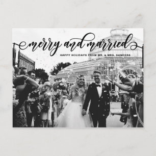 Black Merry & Married Calligraphy Wedding Holiday Feestdagenkaart
