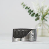 Black Mesh en Metallic Silver | QR-code Visitekaartje (Staand voorkant)