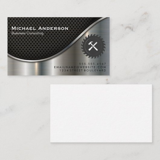 Black Mesh en Metallic Silver | Saw Hammer Visitekaartje (Voorkant / Achterkant)