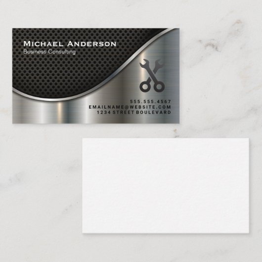 Black Mesh en Metallic Silver | Wrenches Visitekaartje (Voorkant / Achterkant)