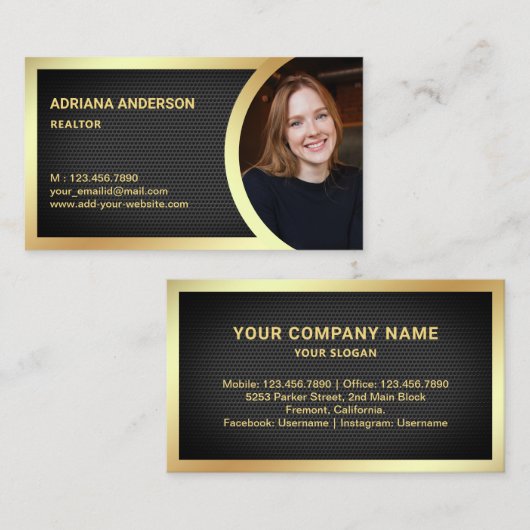 Black Mesh Gold Foil Real Estate Photo Realtor Visitekaartje (Voorkant / Achterkant)