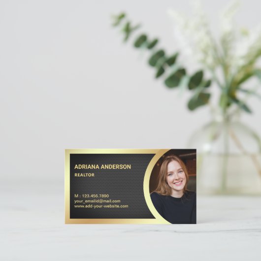 Black Mesh Gold Foil Real Estate Photo Realtor Visitekaartje (Staand voorkant)