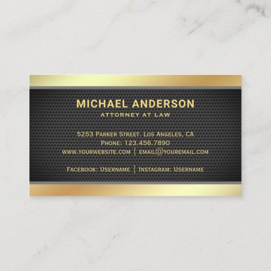 Black Mesh Gold Justice Scale advocaat Visitekaartje (Achterkant)