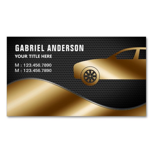 Black Mesh Gold Luxury Car Hire Chauffeur Magnetisch Visitekaartje (Voorkant)