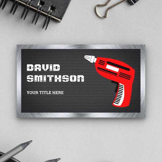 Black Mesh Hardware Power Tool Red Drill Machine Visitekaartje
