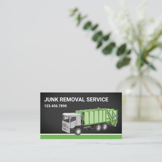 Black Mesh Junk Removal Service Garbage Truck Visitekaartje (Staand voorkant)