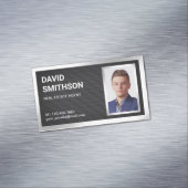 Black Mesh Silver Foil Real Estate Realtor Foto Magnetisch Visitekaartje (Voorbeeld)