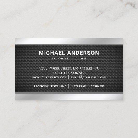 Black Mesh Silver Justice Scale advocaat Visitekaartje (Achterkant)