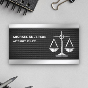 Black Mesh Silver Justice Scale Lawyer Attorney Visitekaartje