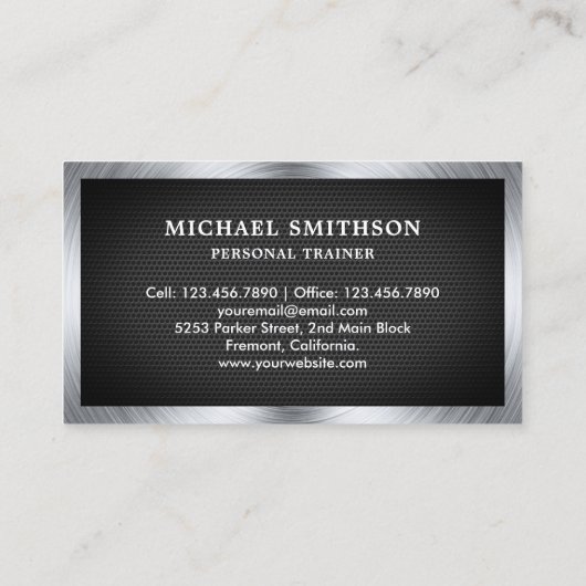 Black Mesh Steel Barbell Fitness Personal Trainer Visitekaartje (Achterkant)
