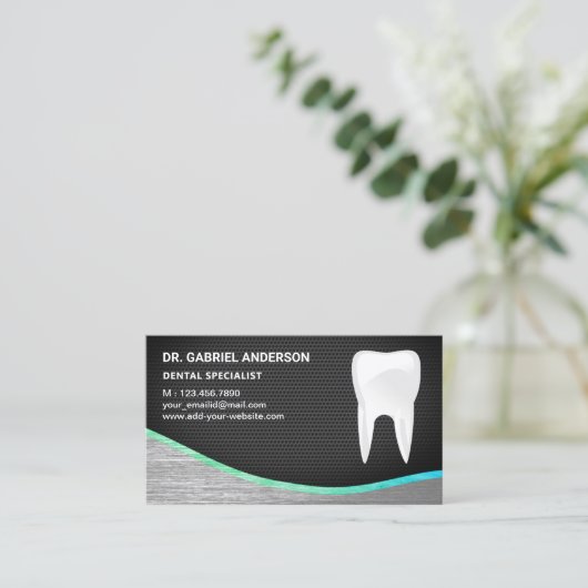 Black Mesh Steel Tand Tandheelkundige kliniek Tand Visitekaartje (Staand voorkant)